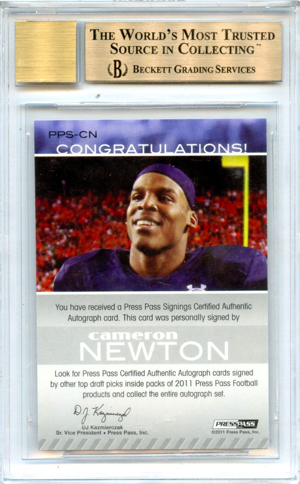 Cam Newton RC 2011 Press Pass Bronze Rookie Auto BGS 9.5-2