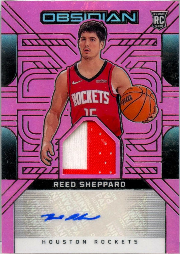 Reed Sheppard RC 2024-25 Panini Obsidian Pink Rookie Patch Auto SP 48/49-1