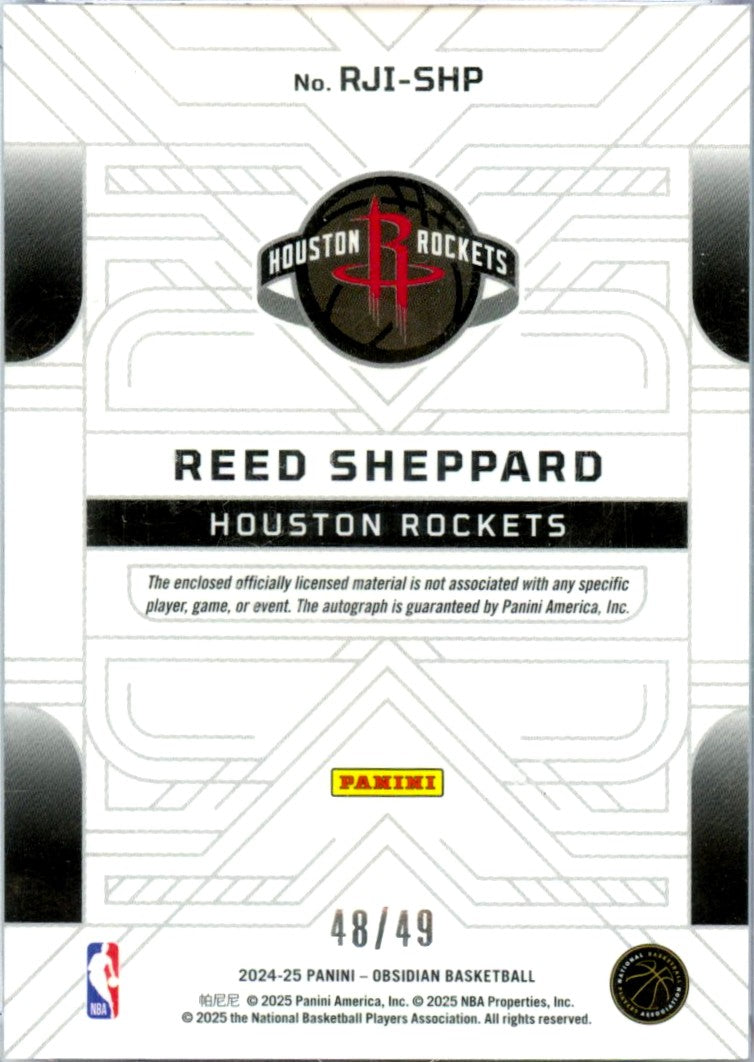 Reed Sheppard RC 2024-25 Panini Obsidian Pink Rookie Patch Auto SP 48/49-2