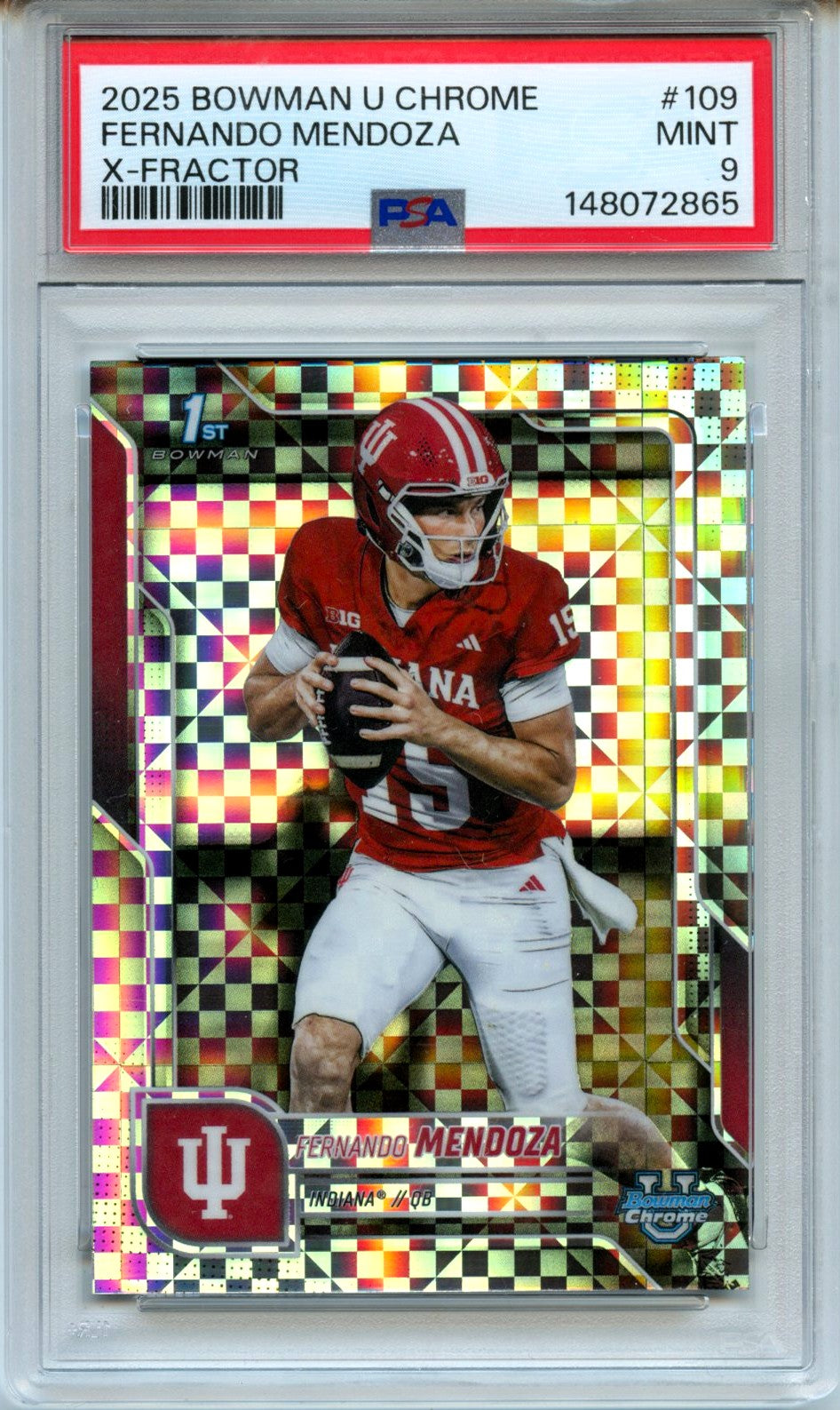 Fernando Mendoza RC 2025 Bowman U Chrome Xfractor Rookie #109 PSA 9