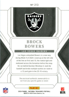 Brock Bowers RC 2024 National Treasures Silver Rookie Patch Auto SP 2/25-2