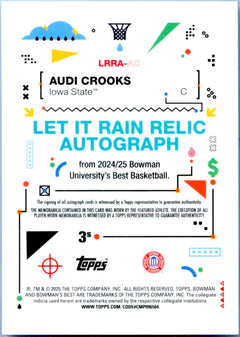 Audi Crooks RC 2024 Bowman U Best Let It Rain Rookie Jersey Patch Auto-2