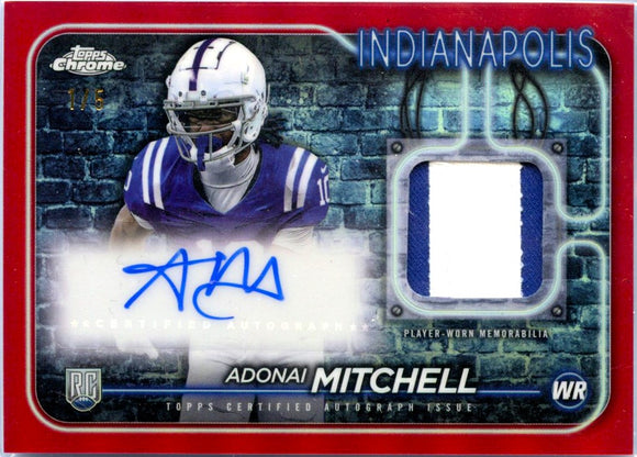 Product Adonai Mitchell RC 2024 Topps Chrome Red Rookie Patch Auto SP 1/5 Link