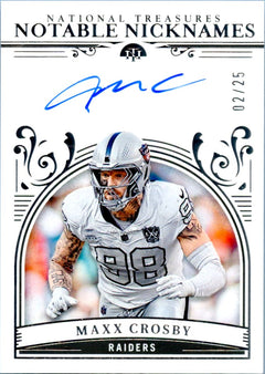 Maxx Crosby 2025 National Treasures Notable Nicknames Auto SP 2/25-1