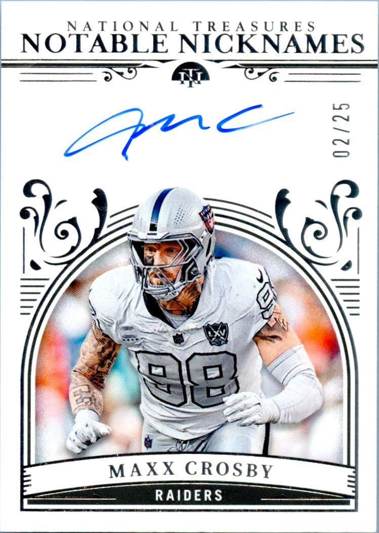 Maxx Crosby 2025 National Treasures Notable Nicknames Auto SP 2/25-1