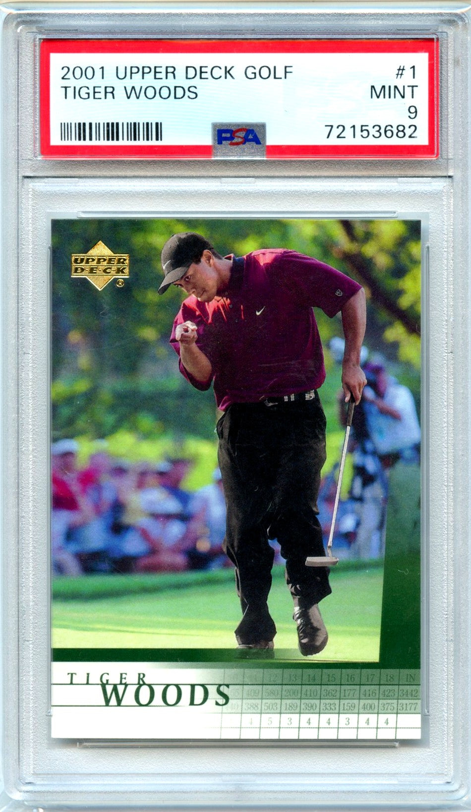 Tiger Woods RC 2001 Upper Deck Golf Rookie #1 PSA 9