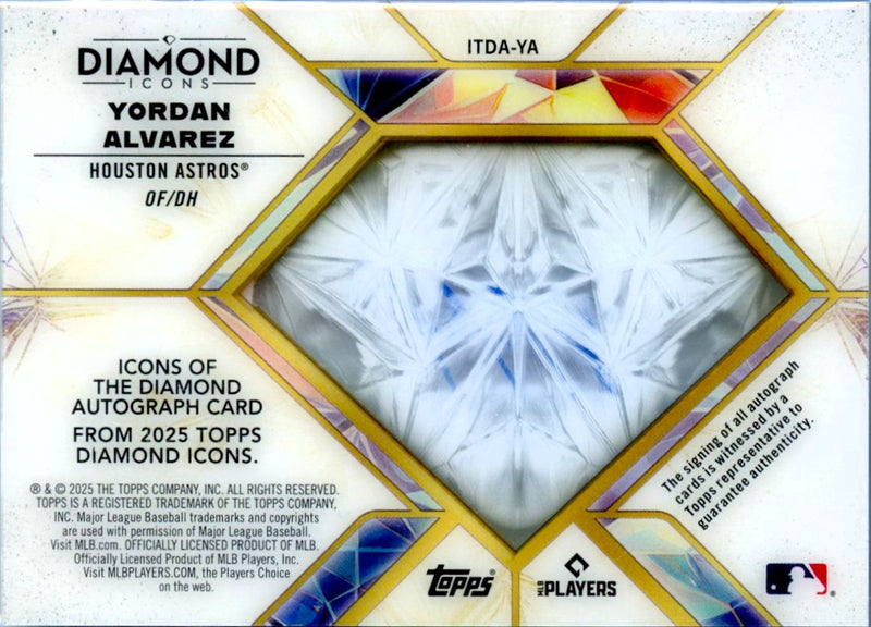 Yordan Alvarez 2025 Topps Diamond Icons Auto SP 9/10-2