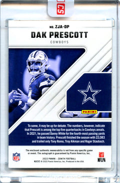 Dak Prescott 2022 Panini Zenith Z-Jersey Patch Auto SP 14/50-2
