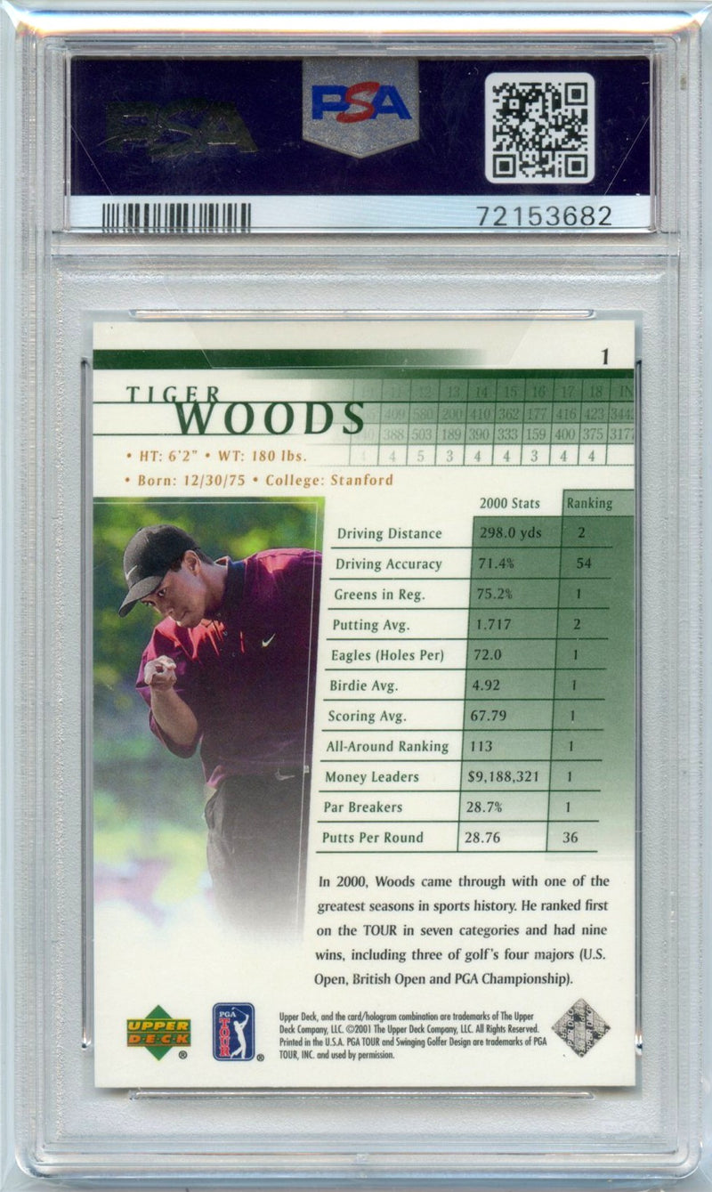 Tiger Woods RC 2001 Upper Deck Golf Rookie #1 PSA 9-2