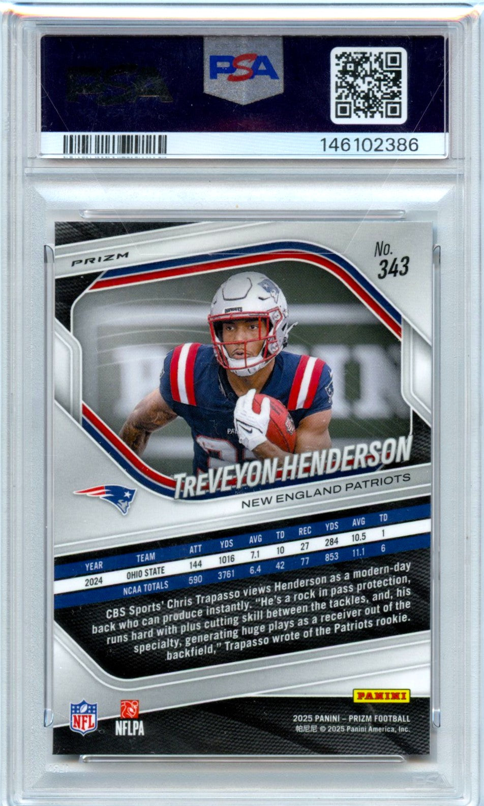 Treveyon Henderson RC 2025 Panini Prizm Orange Ice Rookie #343 PSA 10-2