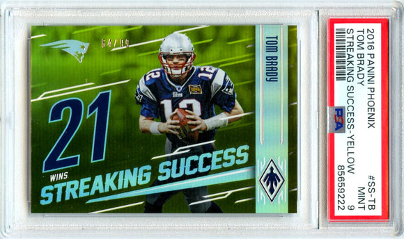 Product Tom Brady 2016 Panini Phoenix Yellow Streaking Success SP 64/99 PSA 9 Link