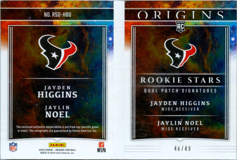 Jayden Higgins Jaylin Noel 2025 Panini Origins Booklet Rookie Stars Dual Patch Auto SP 46/49-2