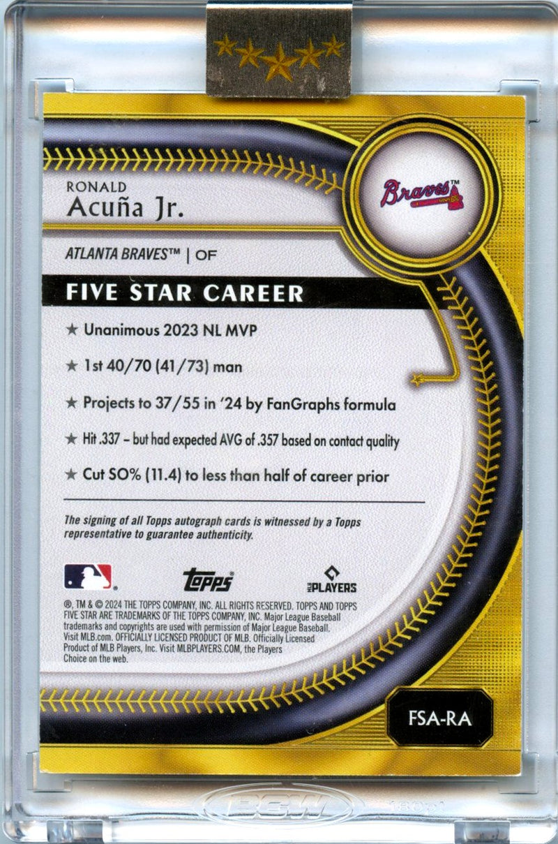 Ronald Acuna Jr 2024 Topps Five Star Green Auto SP 14/15-2