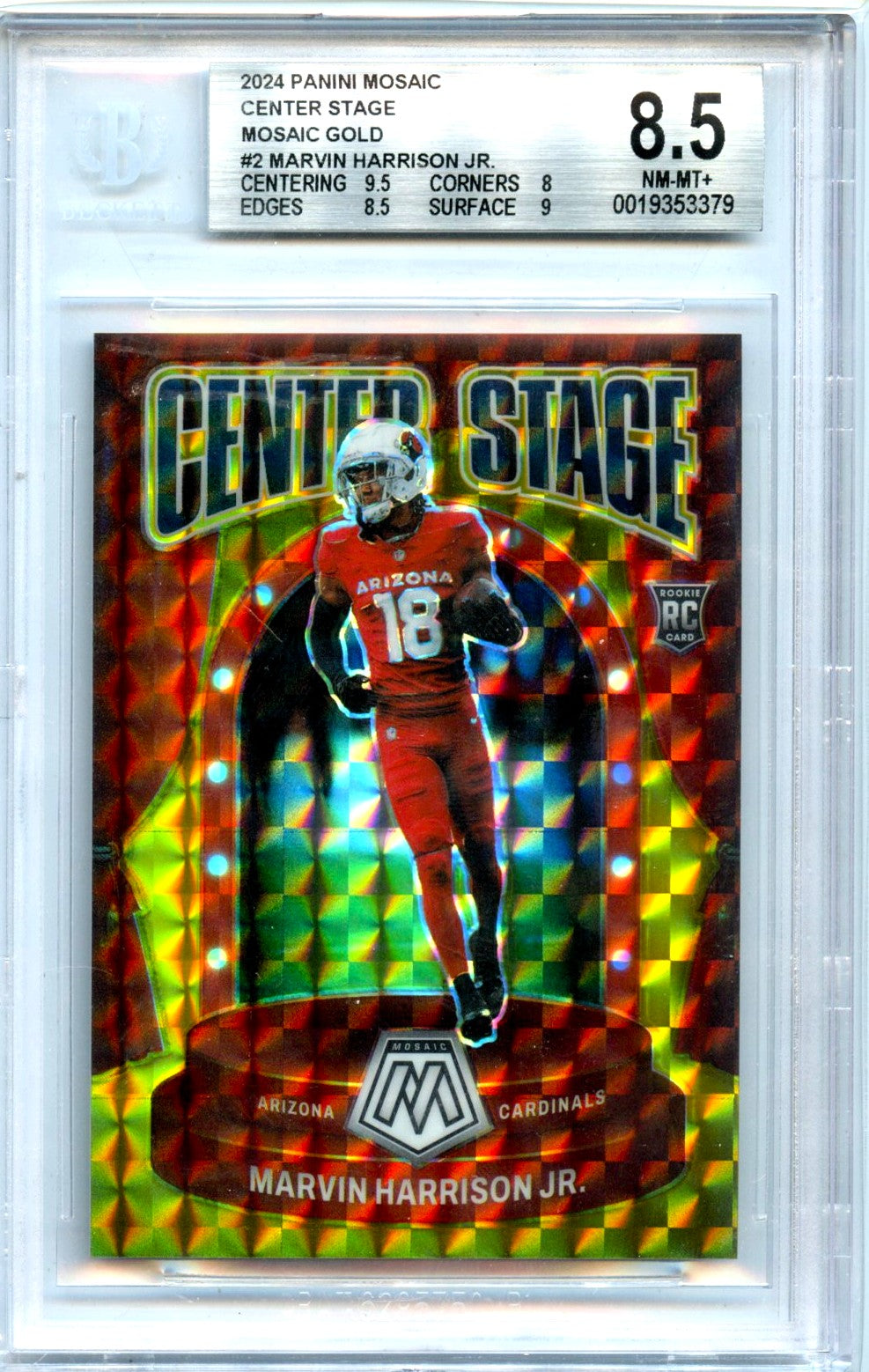 Marvin Harrison Jr RC 2024 Panini Mosaic Gold Center Stage Rookie SP 2/10 BGS 8.5-1