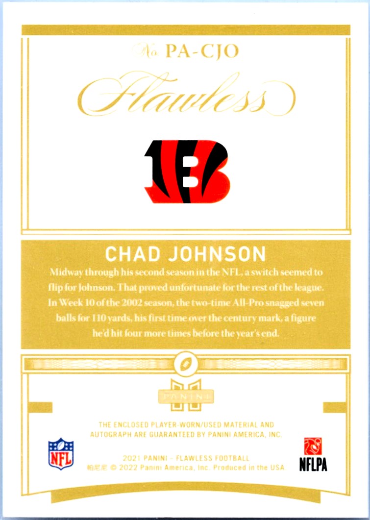 Chad Johnson 2021 Flawless Holo Gold Jersey Patch On Card Auto SP 18/25