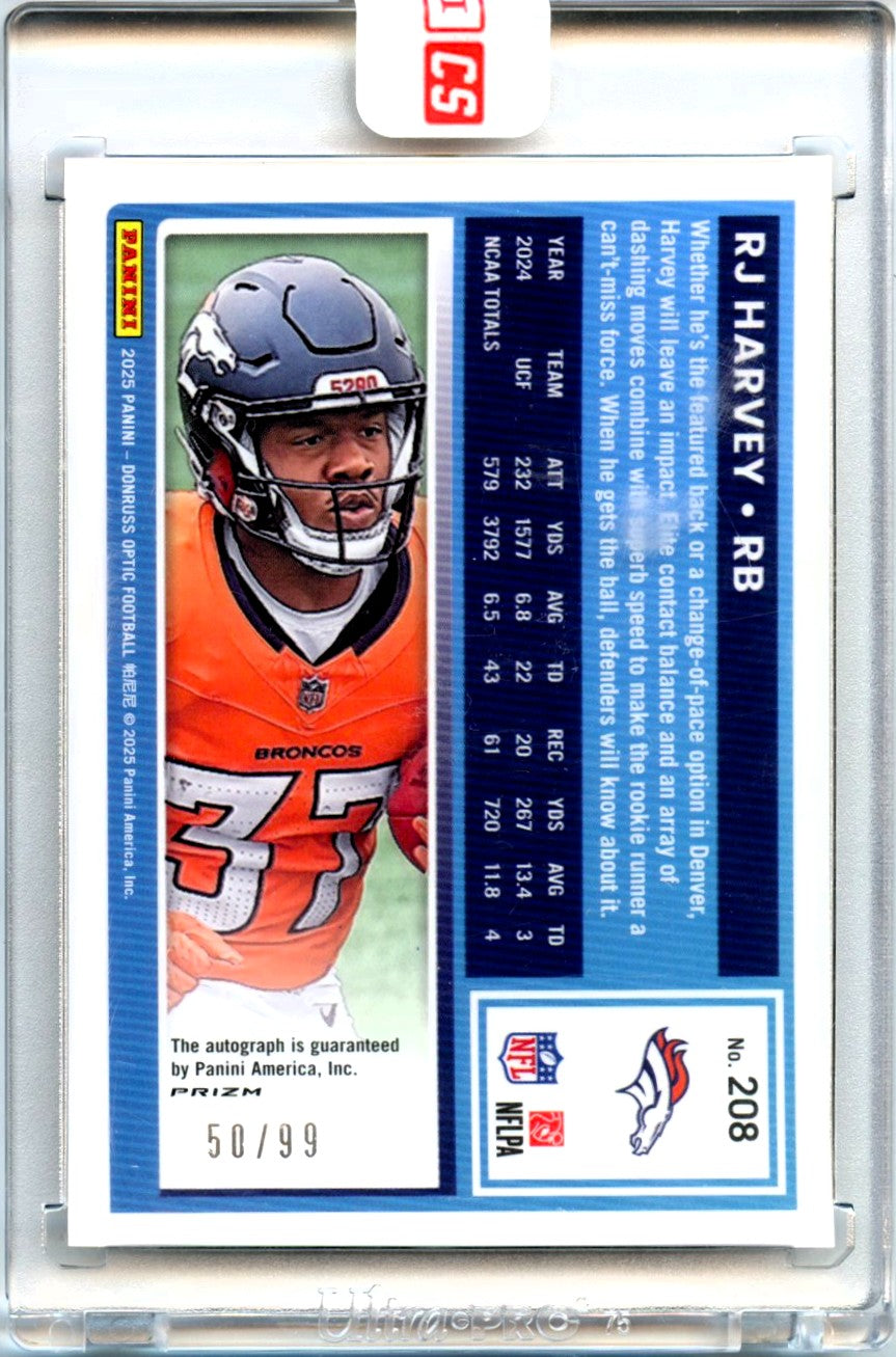 Rj Harvey RC 2025 Donruss Optic Red Prizm Rated Rookie Auto SP 50/99