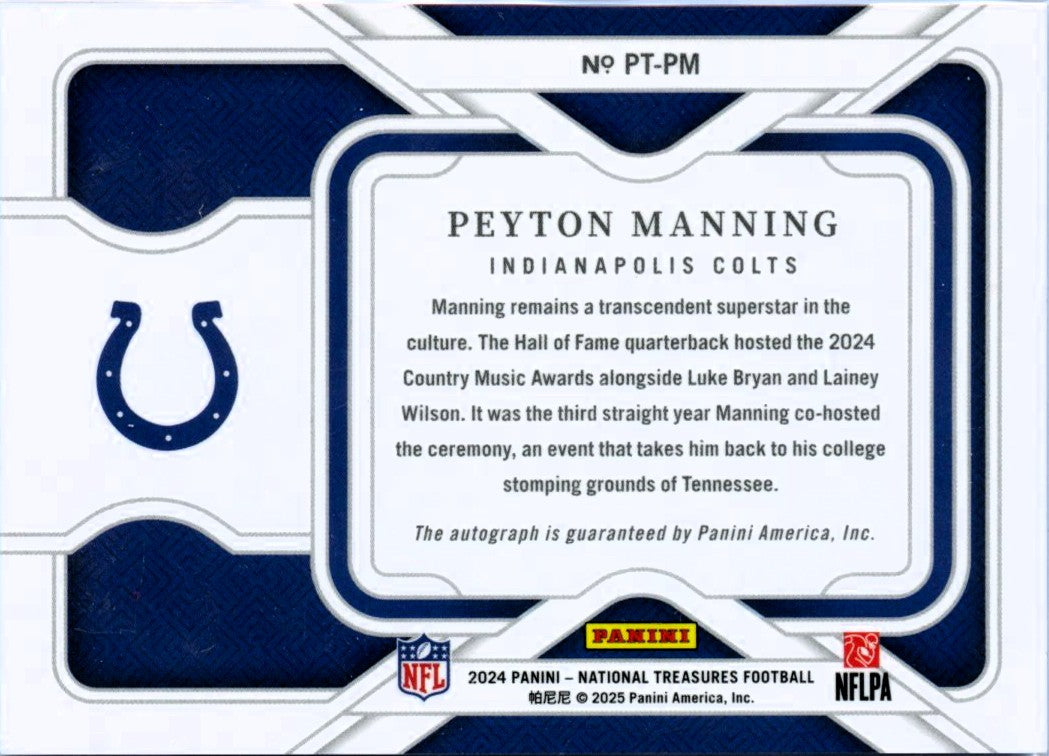 Peyton Manning 2024 National Treasures Personalized Treasures Auto SP 19/99-2
