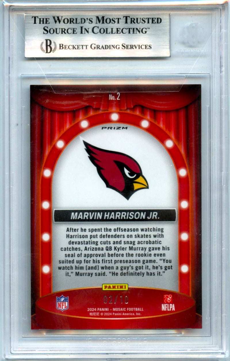 Marvin Harrison Jr RC 2024 Panini Mosaic Gold Center Stage Rookie SP 2/10 BGS 8.5-2