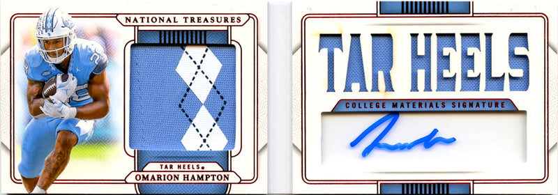 Omarion Hampton RC 2025 National Treasures Colleigate Red Booklet Rookie Patch Auto SP 1/11-1