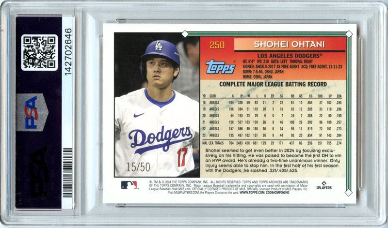 Shohei Ohtani 2024 Topps Archives Red Hot Foilboard SP 15/50 PSA 9-2