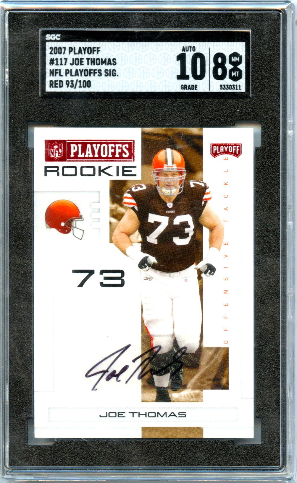 Joe Thomas RC 2007 Playoff Red Rookie Auto SP 93/100 SGC 8-1