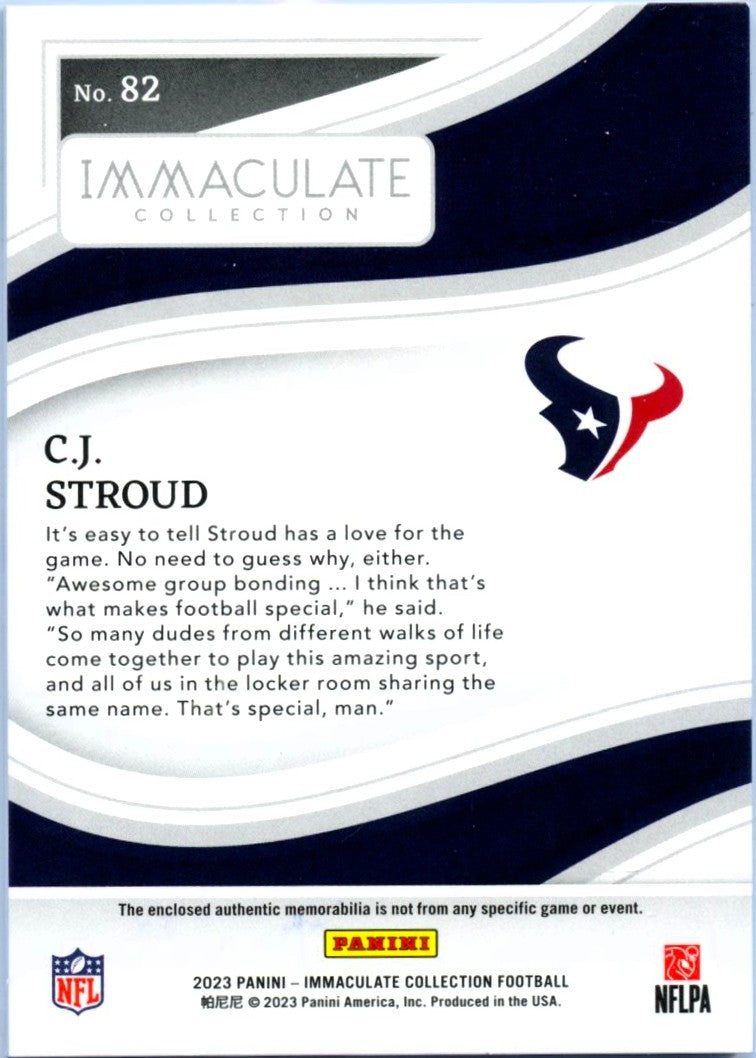 Cj Stroud RC 2023 Immaculate Rookie Jersey Patch SP 93/99-2