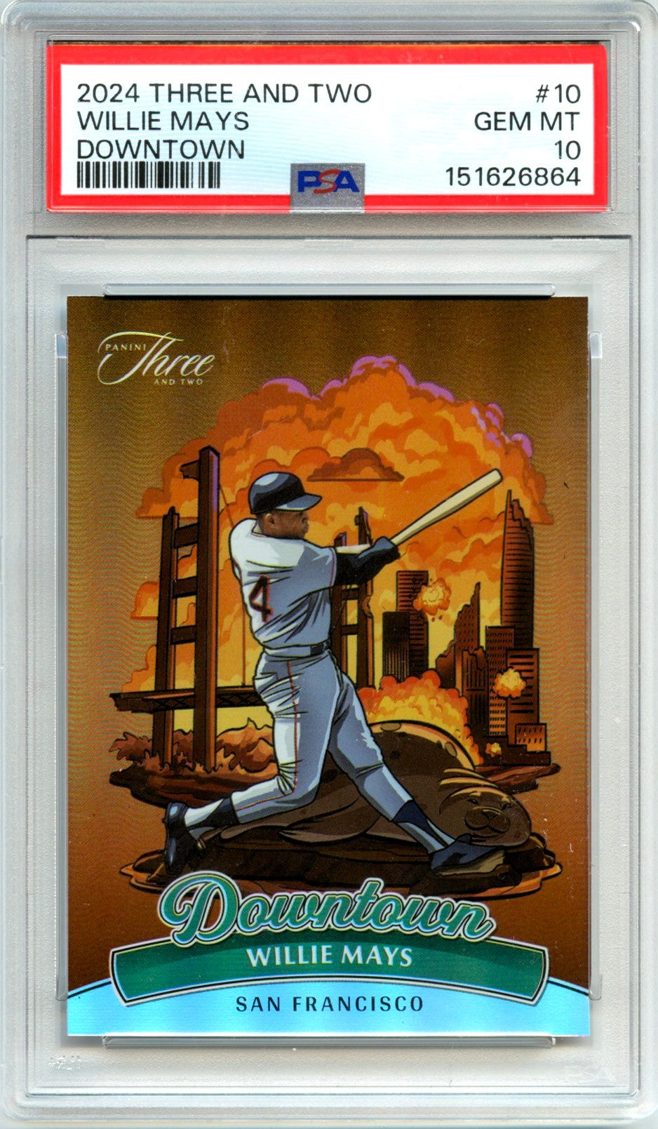 Willie Mays 2024 Panini Three And Two Downtown Case Hit SSP #10 PSA 10