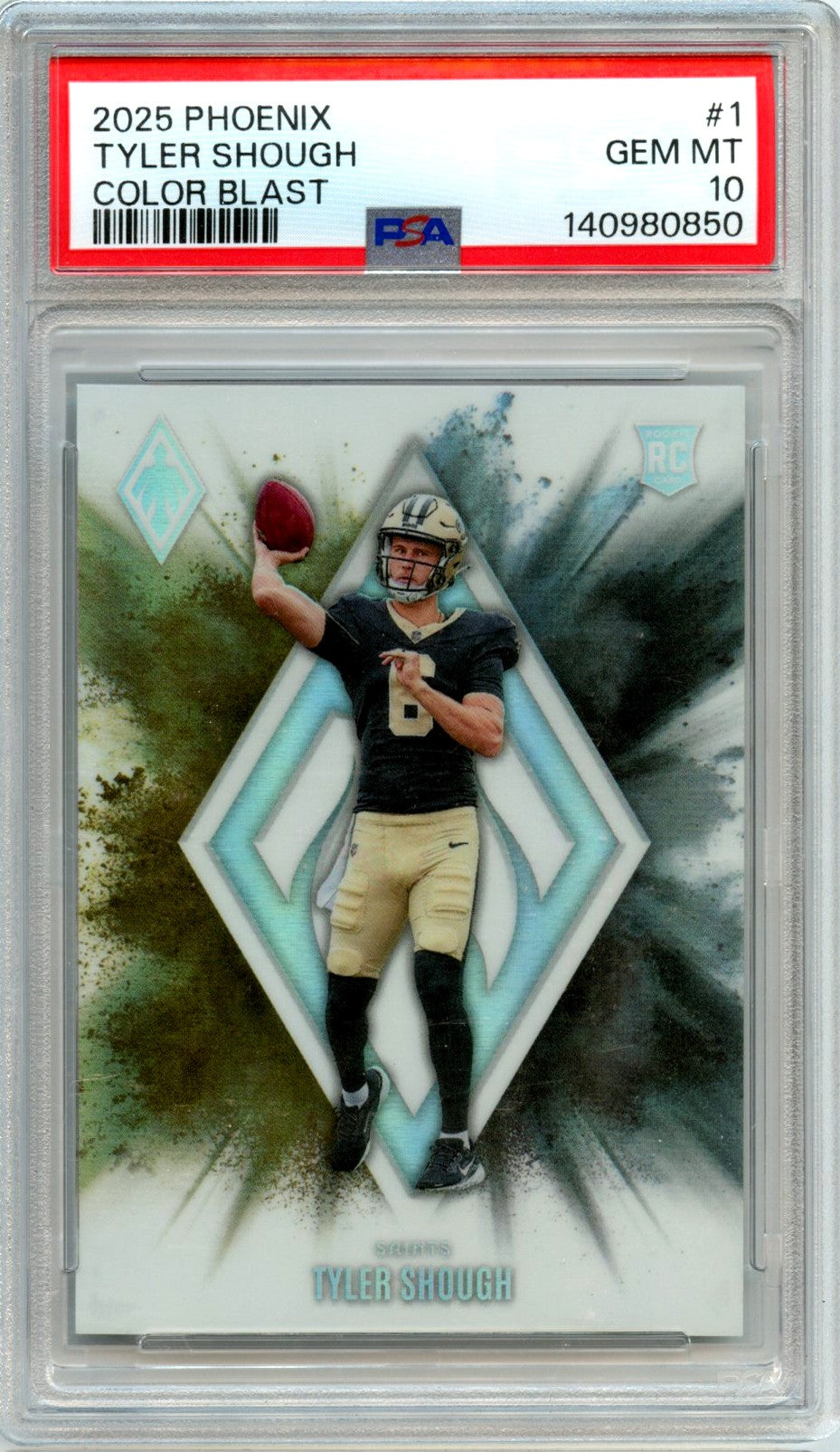 Tyler Shough RC 2025 Panini Phoenix Color Blast Rookie Case Hit SSP #1 PSA 10