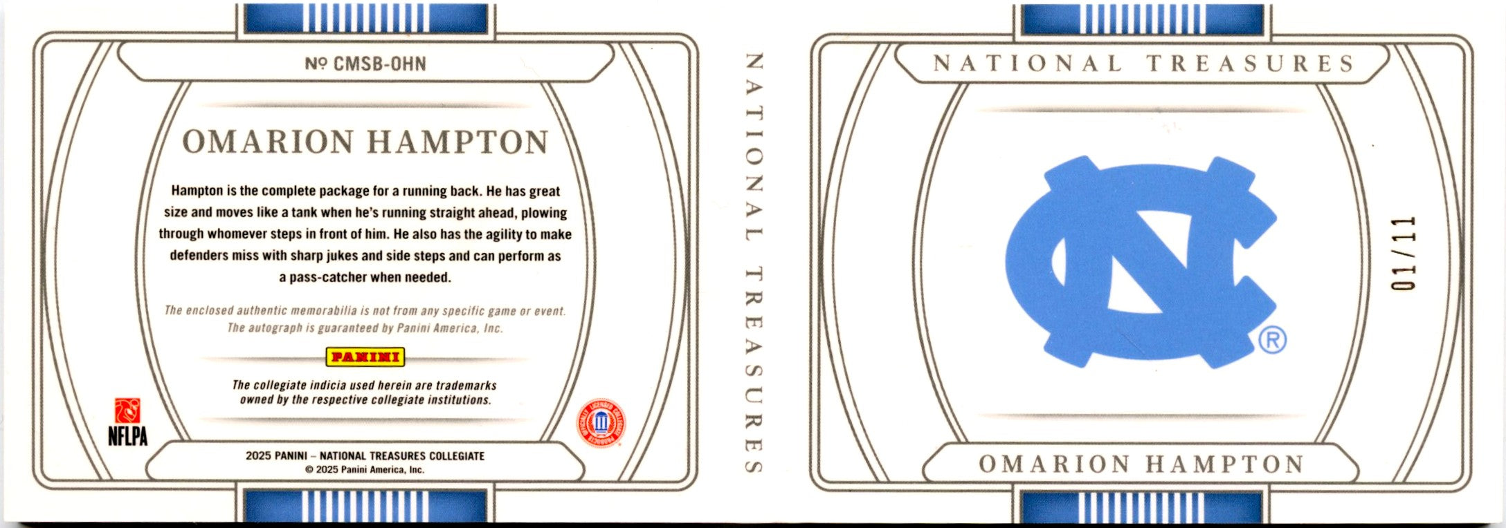 Omarion Hampton RC 2025 National Treasures Colleigate Red Booklet Rookie Patch Auto SP 1/11