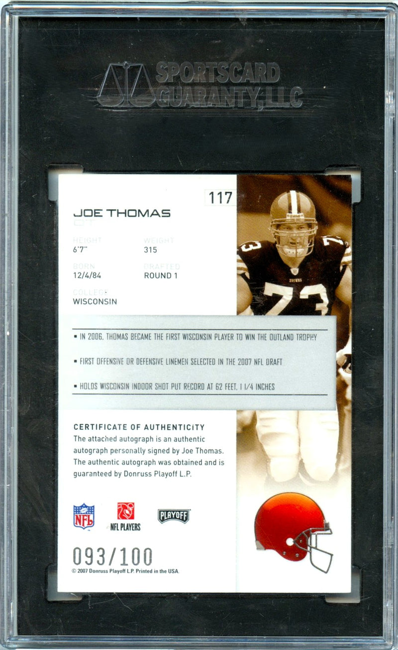 Joe Thomas RC 2007 Playoff Red Rookie Auto SP 93/100 SGC 8-2