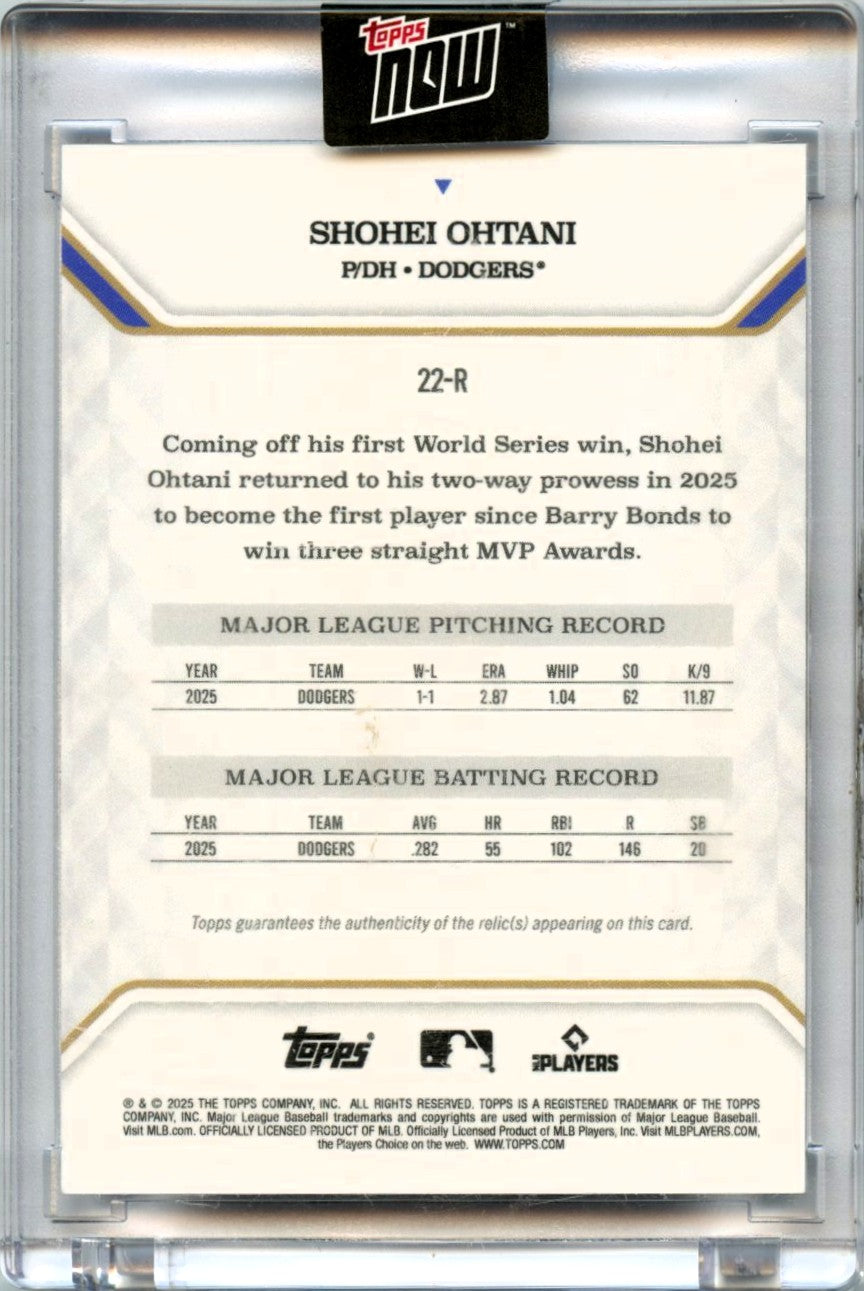 Shohei Ohtani 2025 Topps Now Purple Game Used Patch Auto SP 61/75-2