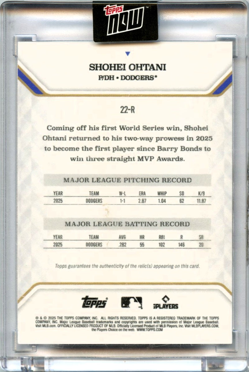 Shohei Ohtani 2025 Topps Now Purple Game Used Patch Auto SP 61/75-2