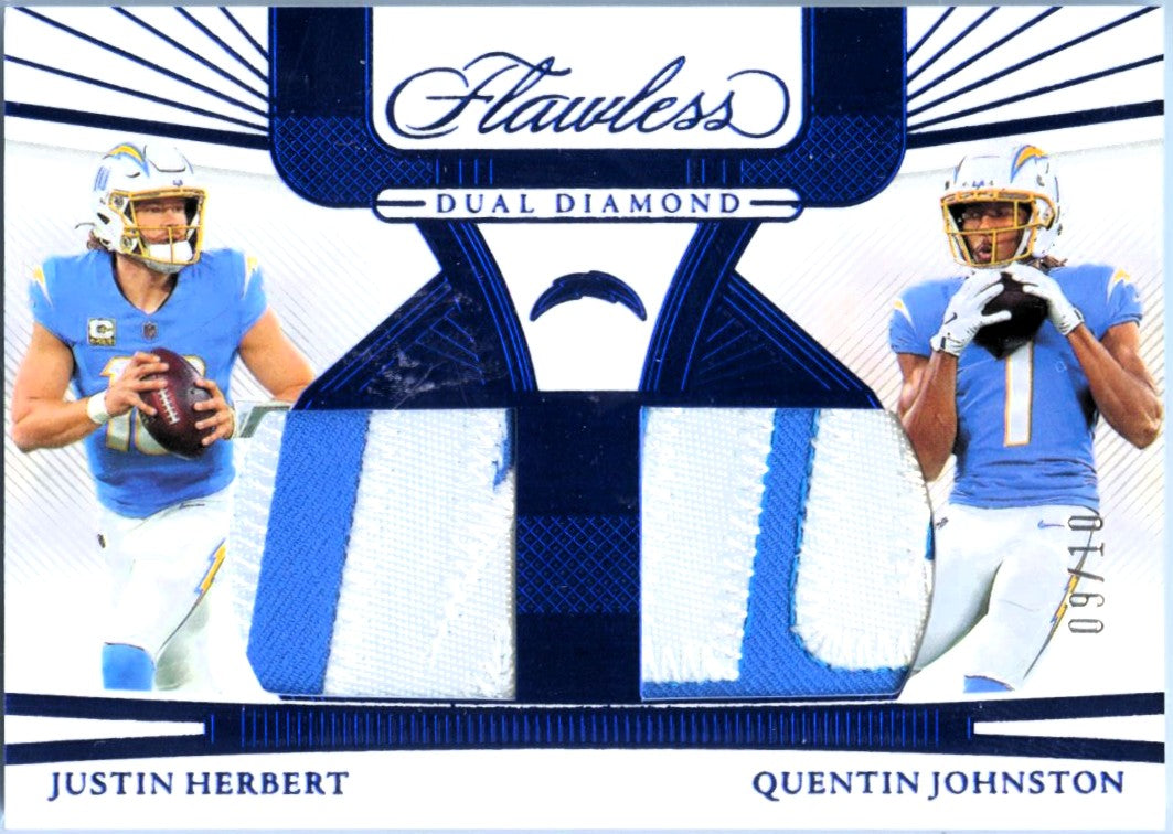 Justin Herbert Quentin Johnston 2024 Flawless Blue Dual Diamond Patch SP 9/10