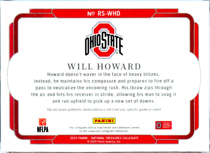 Will Howard RC 2025 National Treasures Collegiate Green Jumbo Rookie Patch Auto SP 5/5-2