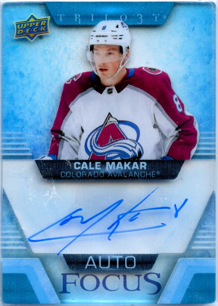 Cale Makar 20022-23 Upper Deck Trilogy Focus Clear Auto
