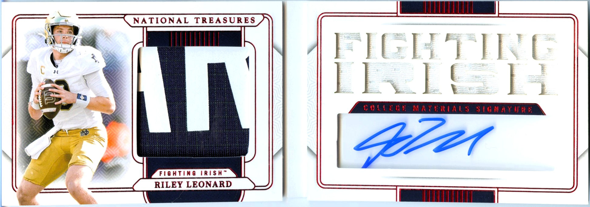 Riley Leonard RC 2025 National Treasures Collegiate Red Booklet Rookie Patch Auto SP 7/11-1