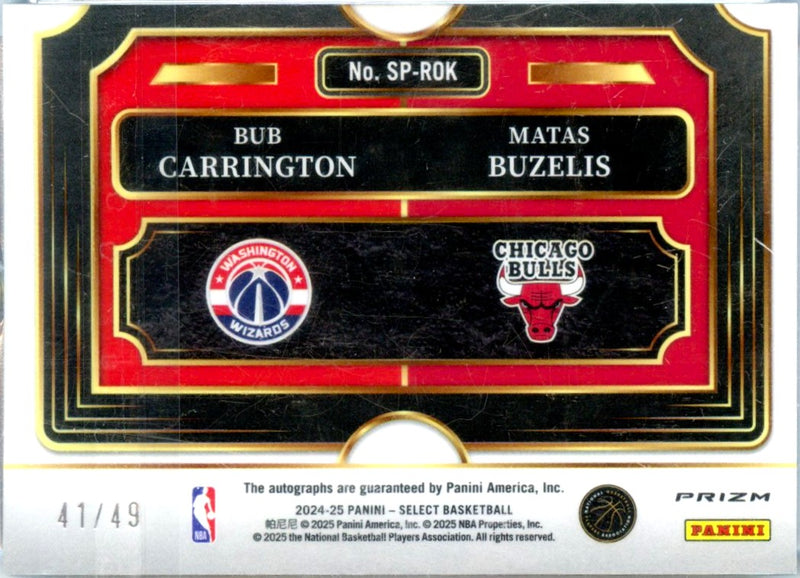 Bub Carrington Matas Buzelis RC 2024-25 Panini Select Silver Dual Rookie Auto SP 41/49-2
