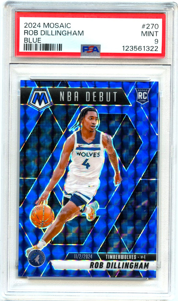 Product Rob Dillingham RC 2024 Panini Mosaic Blue Rookie SP 155/199 PSA 9 Link