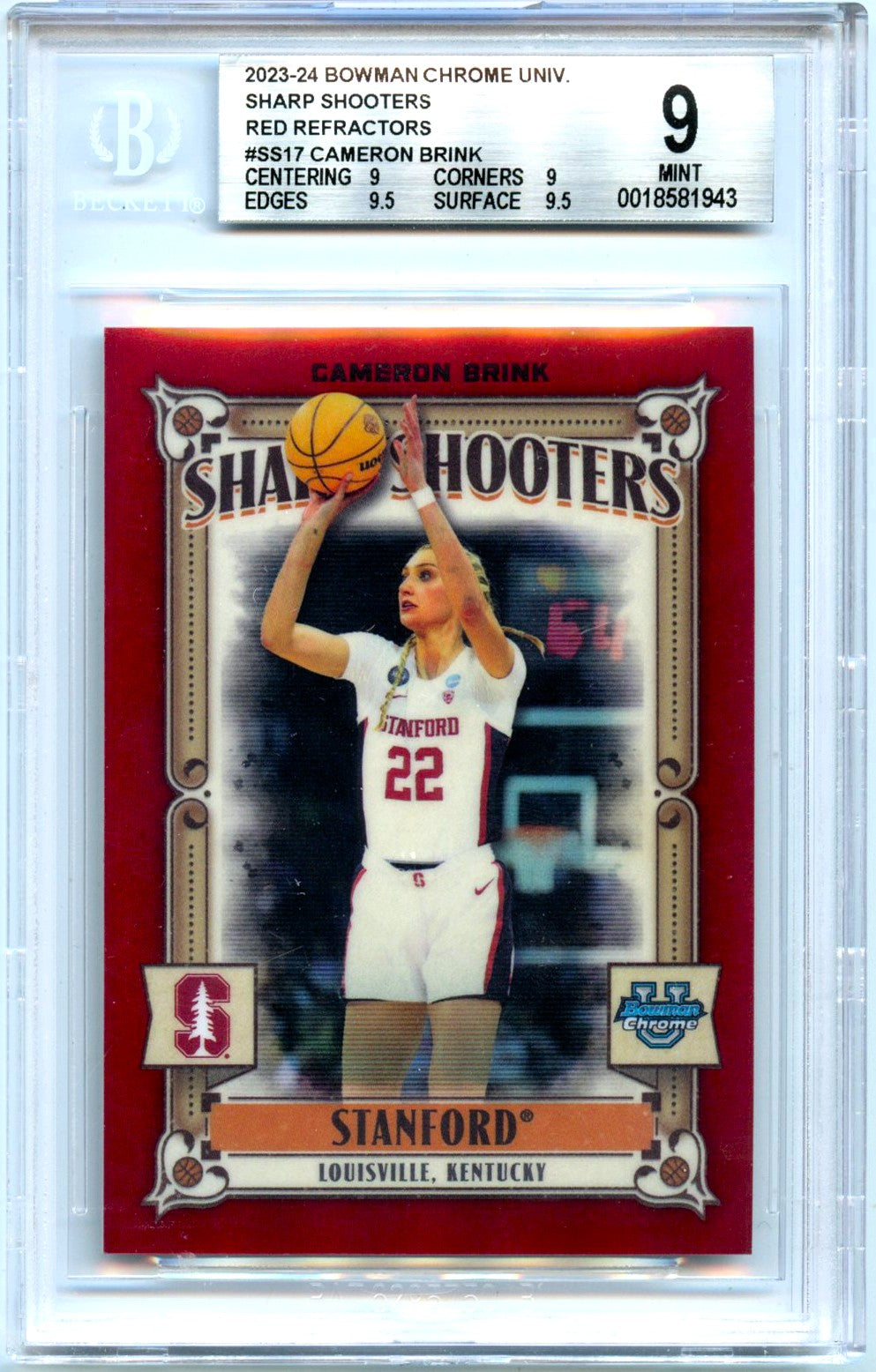 Cameron Brink RC 2023-24 Bowman U Chrome Red Sharp Shooters Rookie SP 5/5 BGS 9