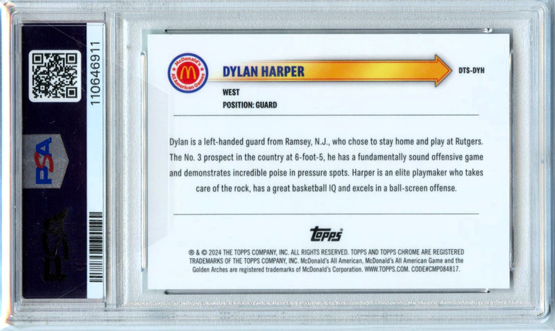 Dylan Harper RC 2024 Topps Chrome Mcdonalds AA Tie Dye Drive Thru Service Rookie SP 11/25 PSA 10-2