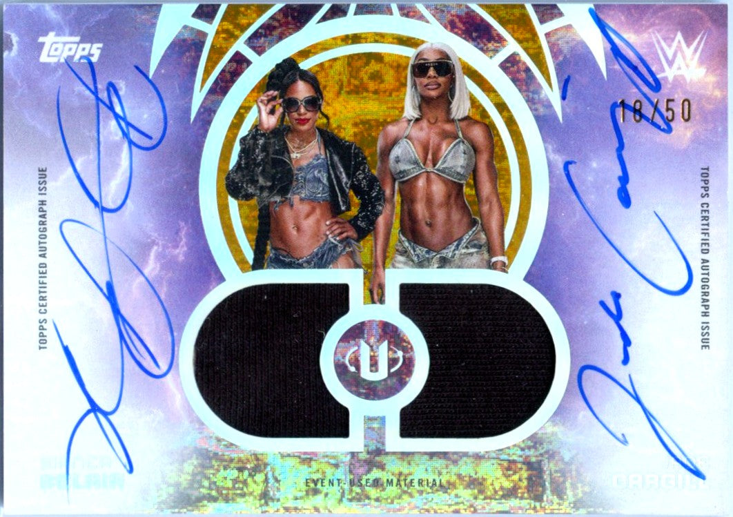 Bianca Belair Jade Cargill 2025 Topps Universe WWE Tag Team Dual Patch Auto SP 18/50