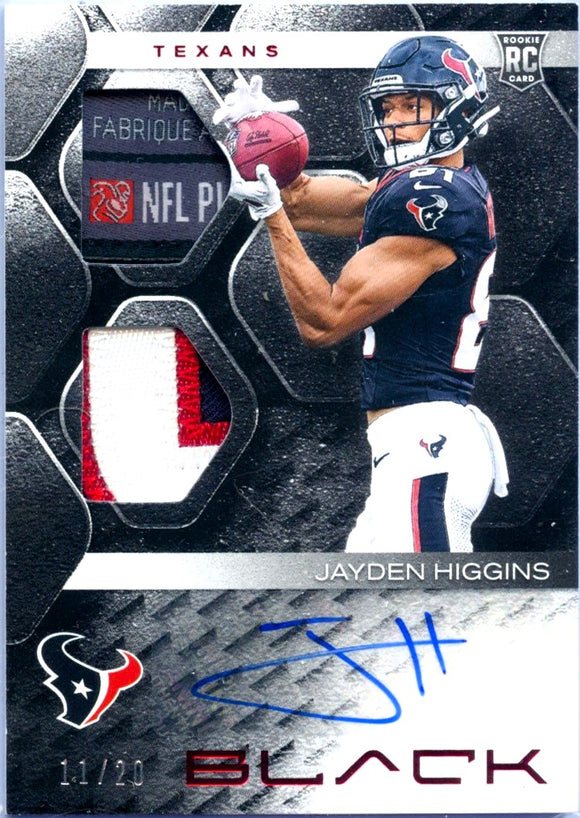 Product Jayden Higgins RC 2025 Panini Black Red Dual Laundry Tag Rookie Patch Auto SP 11/20 Link