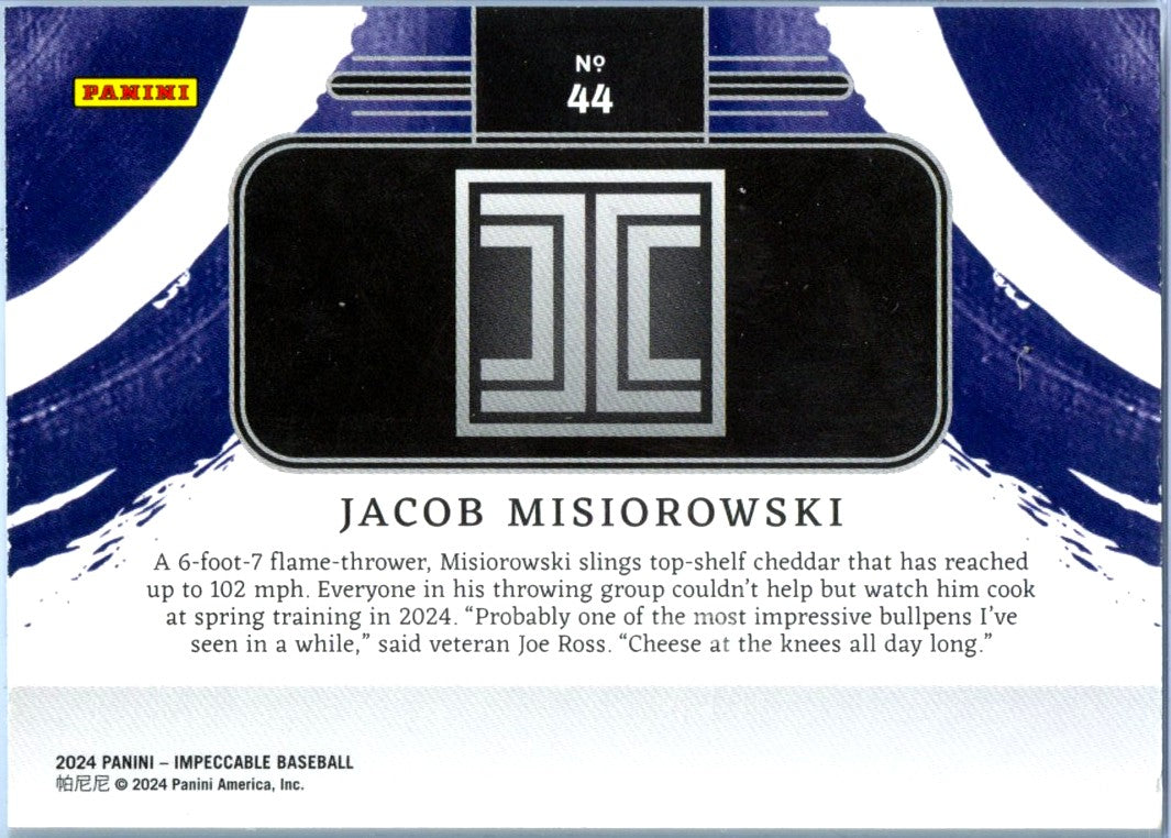 Jacob Misiorowski RC 2024 Impeccable Rated Prospect Silver Bar Rookie SP 11/25