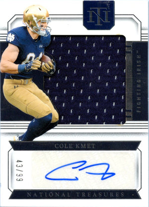 Cole Kmet RC 2024 National Treasures Collegiate Rookie Patch Auto SP 43/99