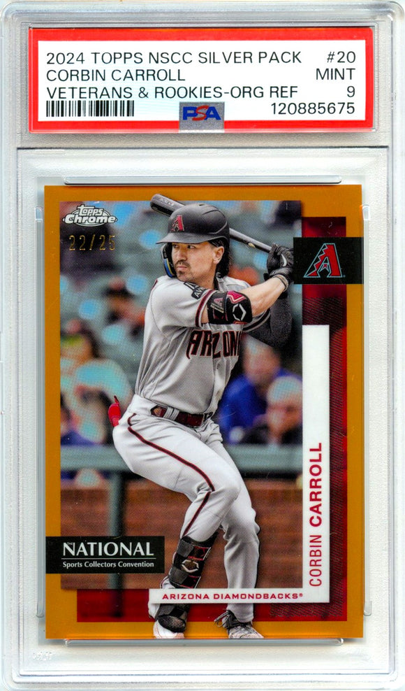 Product Corbin Carroll 2024 Topps Chrome National Silver Pack Orange Refractor SP 22/25 PSA 9 Link