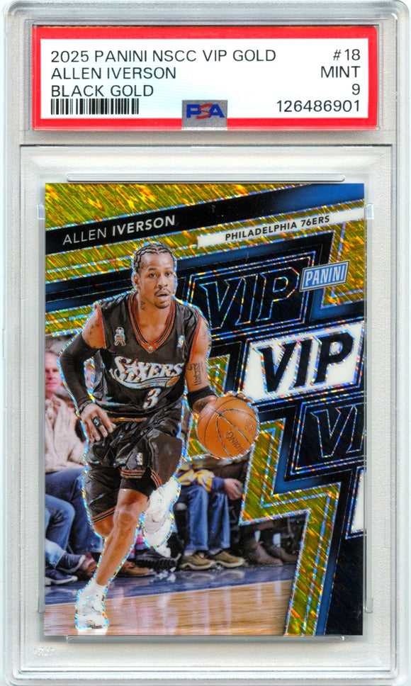 Product Allen Iverson 2025 Panini National Gold Pack Black Gold Shimmer SP 5/5 PSA 9 Link
