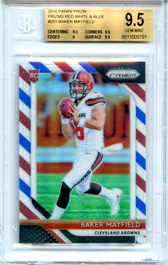 Baker Mayfield RC 2018 Panini Prizm Red White Blue Rookie #201 BGS 9.5