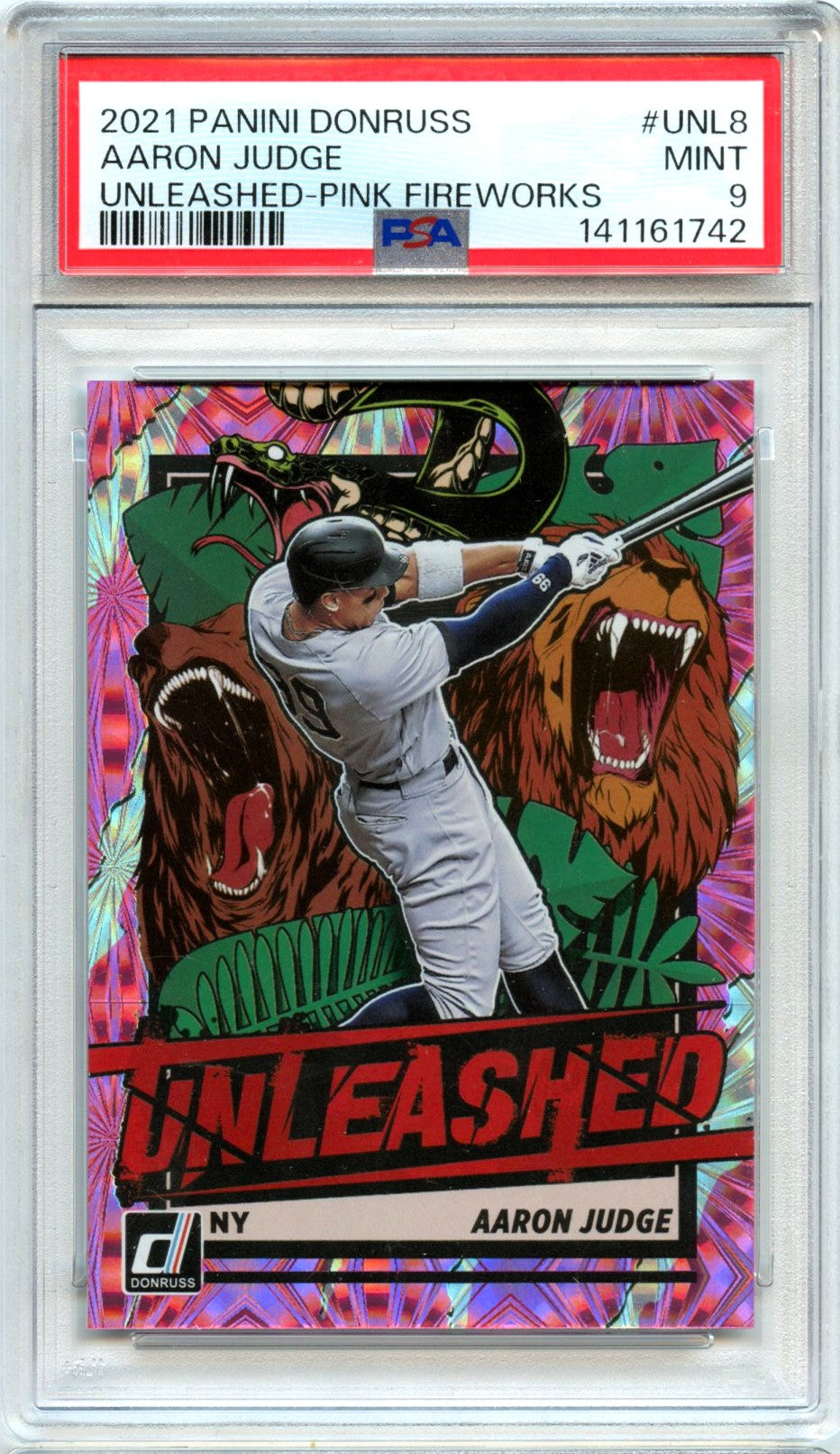 Aaron Judge 2021 Donruss Pink Fireworks Unleashed PSA 9