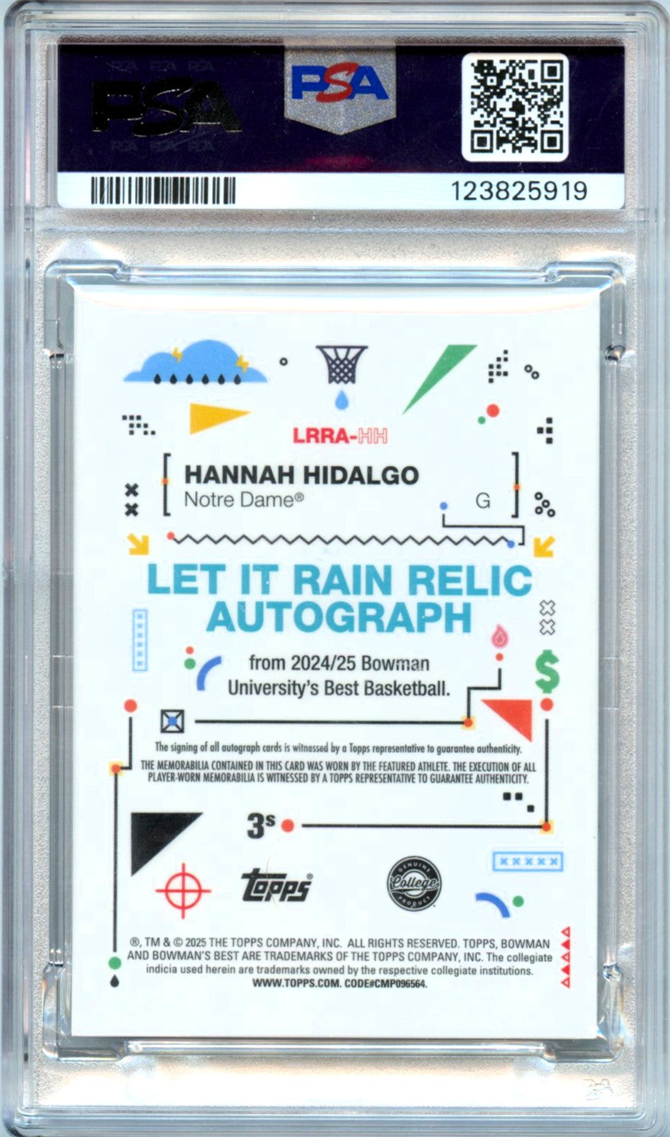 Hannah Hidalgo RC 2024 Bowman U Best Orange Geometric Let It Rain Rookie Patch Auto SP 2/25 PSA 8-2