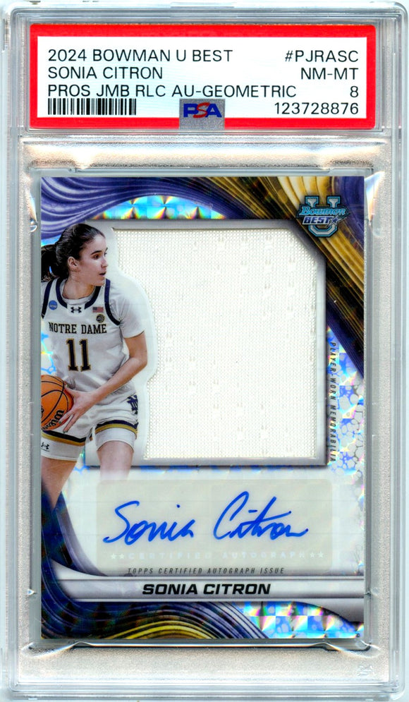 Product Sonia Citron 2024 Bowman U Best Geometric Rookie Jumbo Patch Auto PSA 8 Link